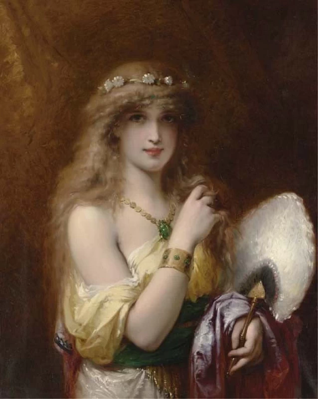 Pierre Olivier Joseph Coomans - Una giovane bellezza con in mano un ventaglio 1882